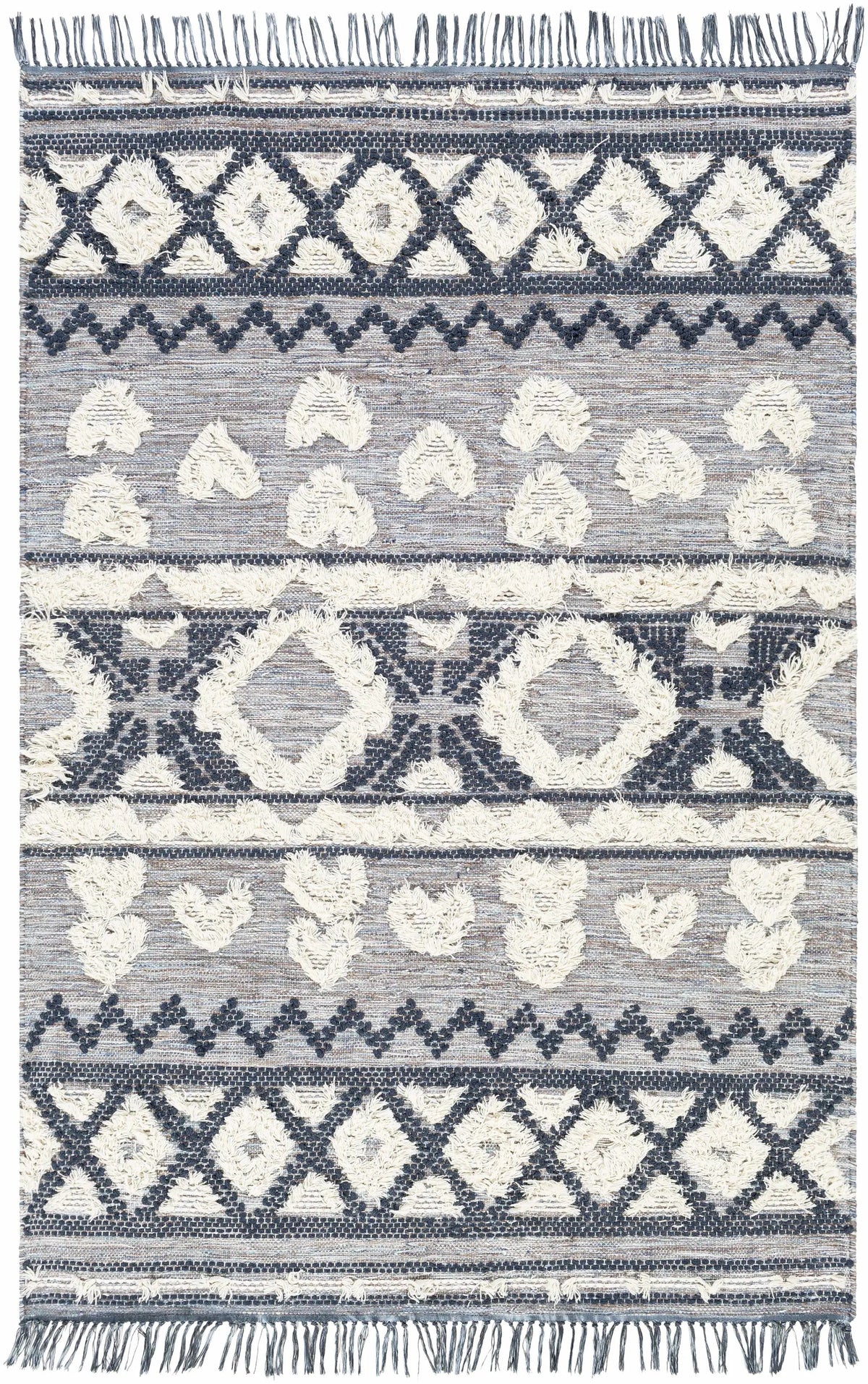 Gakona High-Low Cream&Blue Wool Rug - Clearance