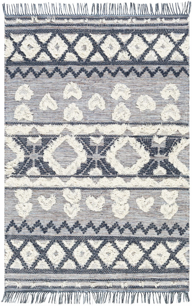 Gakona High-Low Cream&Blue Wool Rug - Clearance by Boutique Rugs