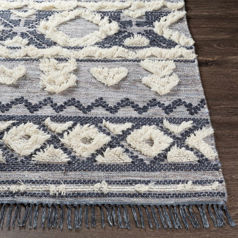 Gakona High-Low Cream&Blue Wool Rug - Clearance by Boutique Rugs