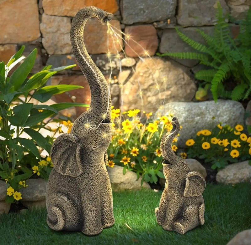 Garden Statues Elephant Decor with LED Solar Lights - Set of 2 Good Luck Christmas Elephant by Outdoor Solar Outlet