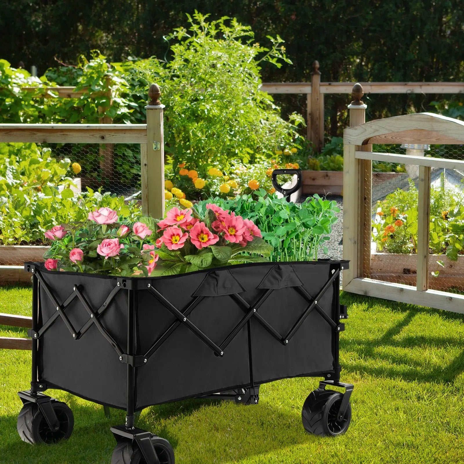 Folding Utility Garden Cart with Wide Wheels and Adjustable Handle by DirectDeals