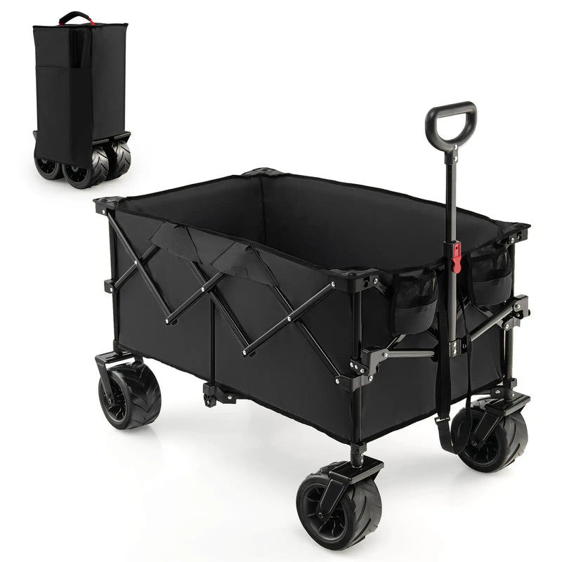 Folding Utility Garden Cart with Wide Wheels and Adjustable Handle by DirectDeals