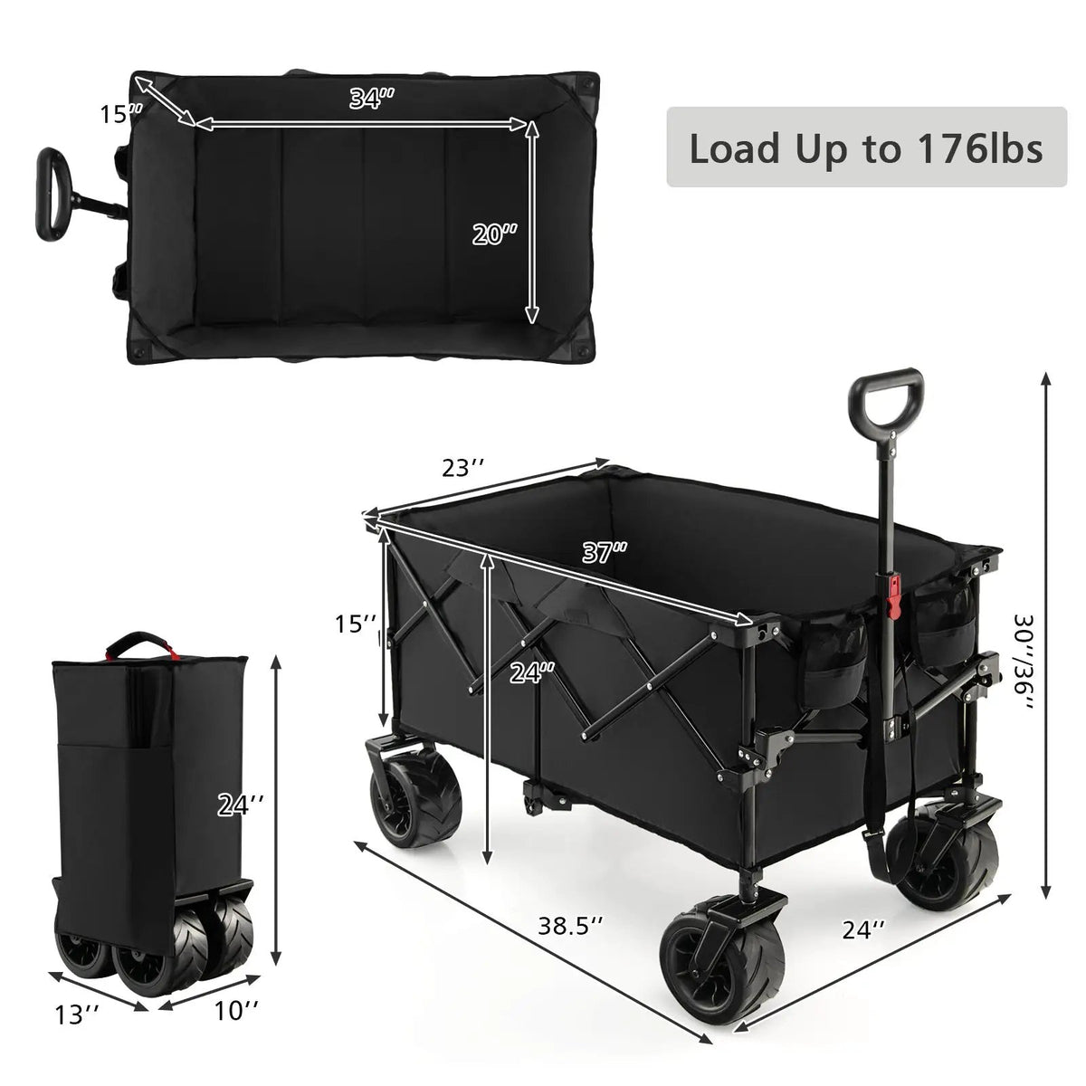Folding Utility Garden Cart with Wide Wheels and Adjustable Handle, photo 7 of 16