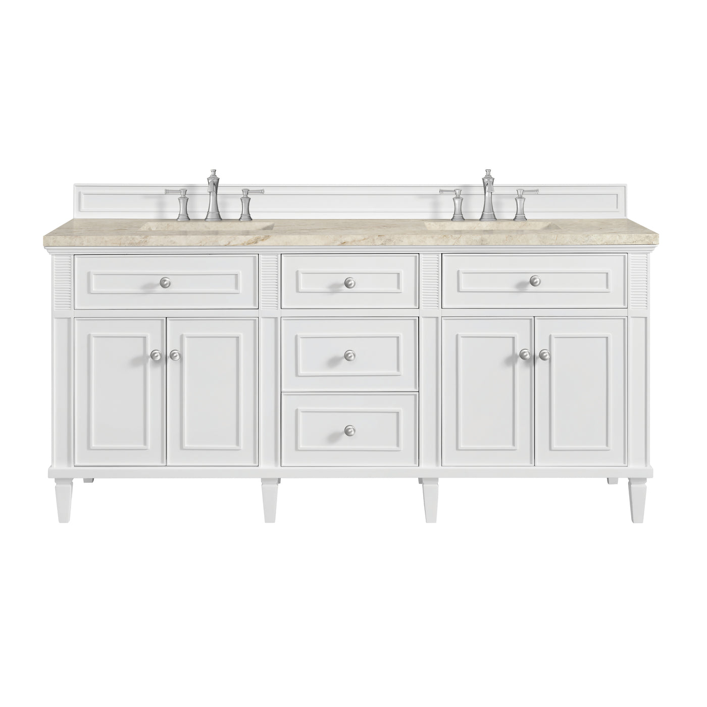 James Martin Lorelai 72" Double Bathroom Vanity, Bright White with Tajnar countertop
