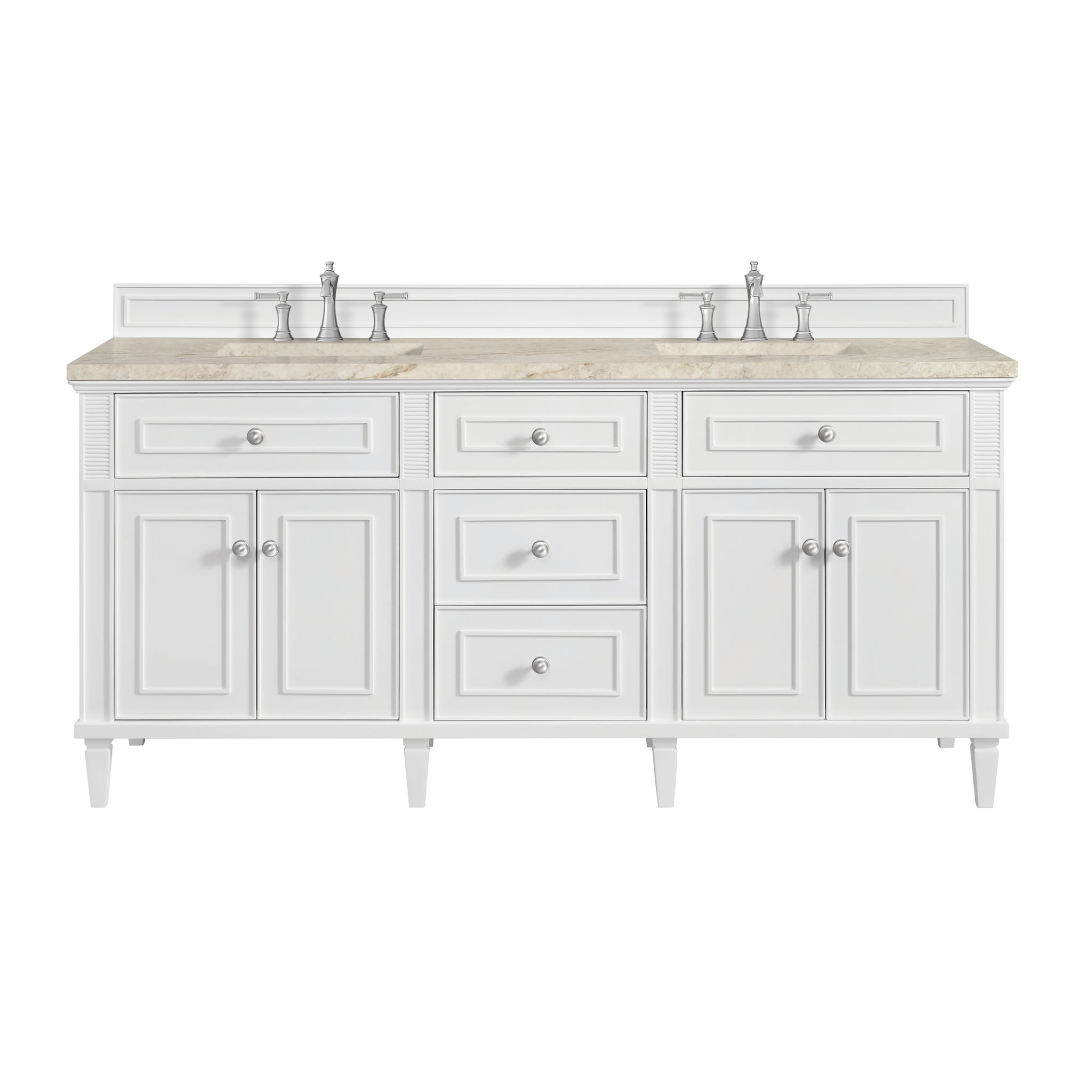 James Martin Lorelai 72" Double Bathroom Vanity, Bright White with Tajnar countertop