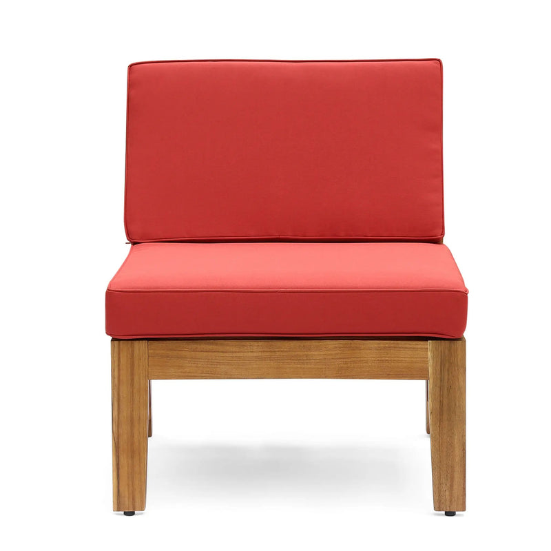 Grenada 5 Seater Acacia Wood Sectional Armless Sofa Set, Teak + Red by HouseOfZazla