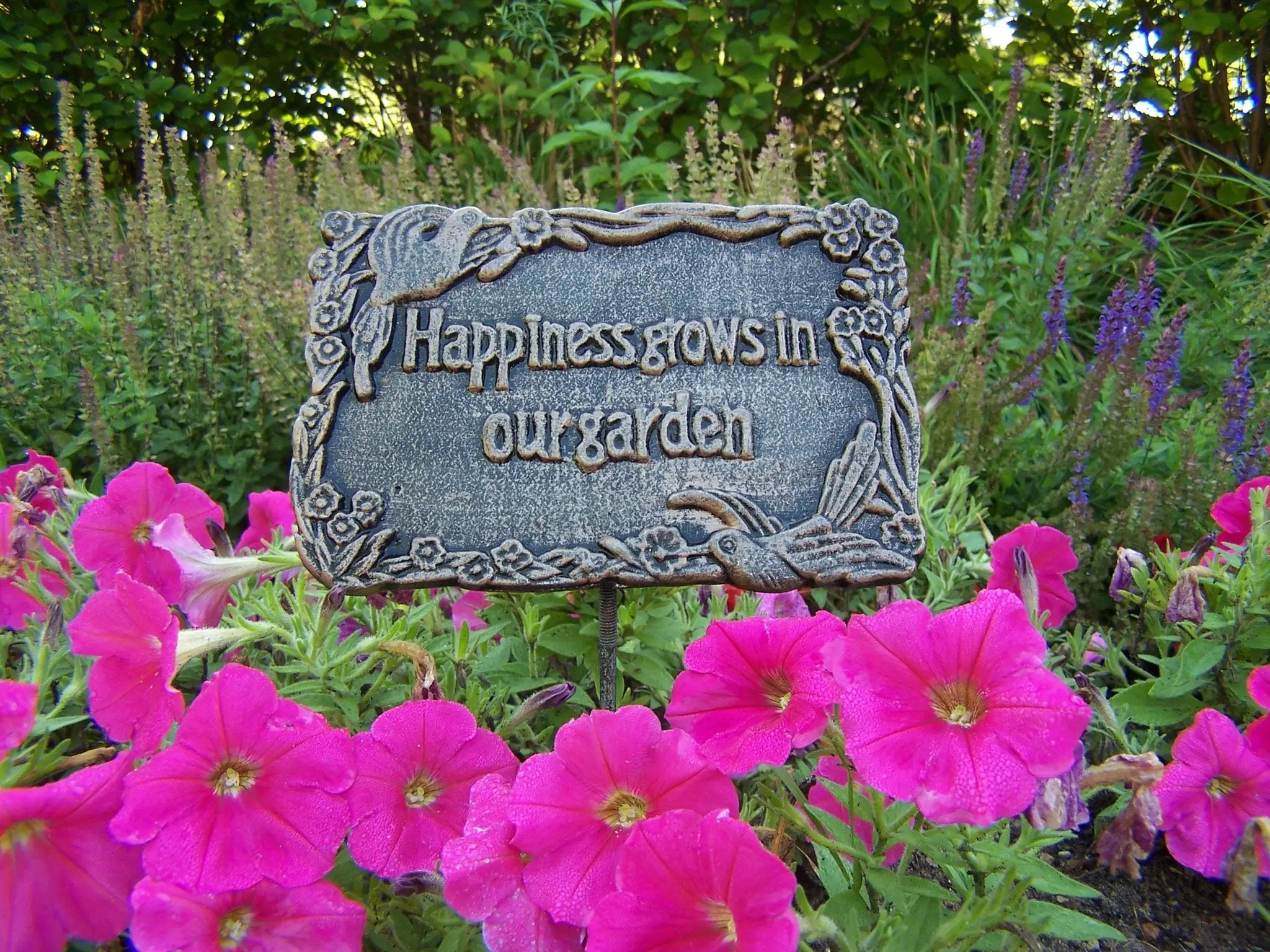 Antique Bronze Metal Garden Marker Happiness Grows In Our Garden by Sharicks
