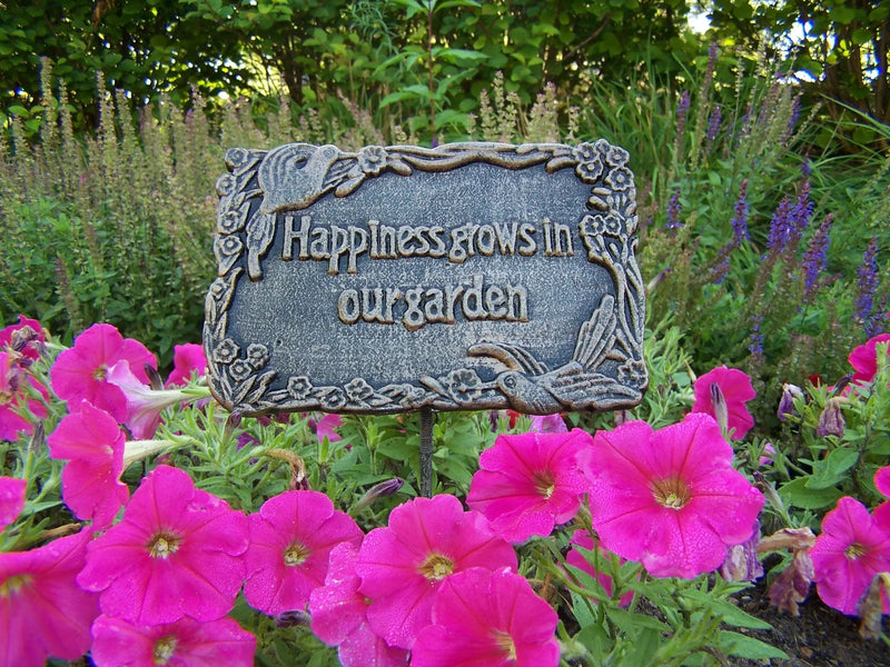 Antique Bronze Metal Garden Marker Happiness Grows In Our Garden by Sharicks