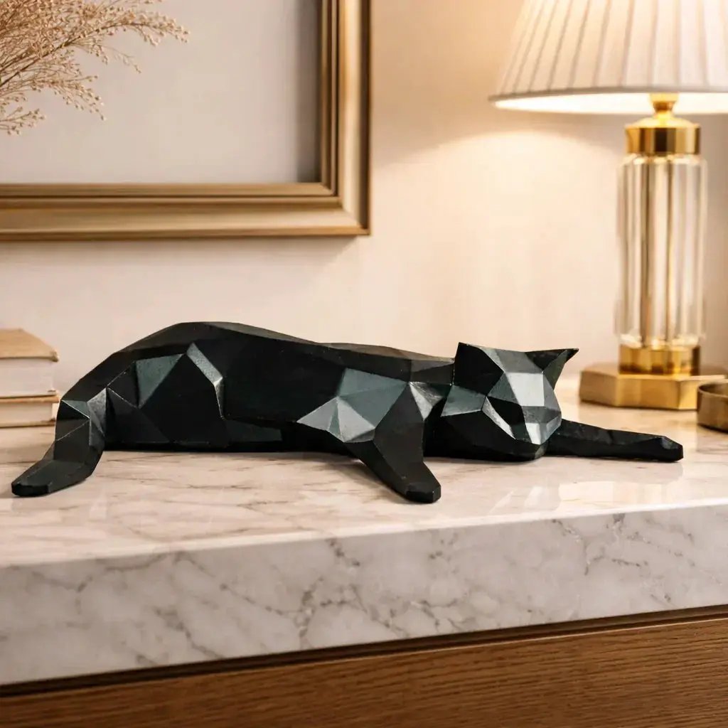 Geometric Lying Cat Figurine by House Of Avana
