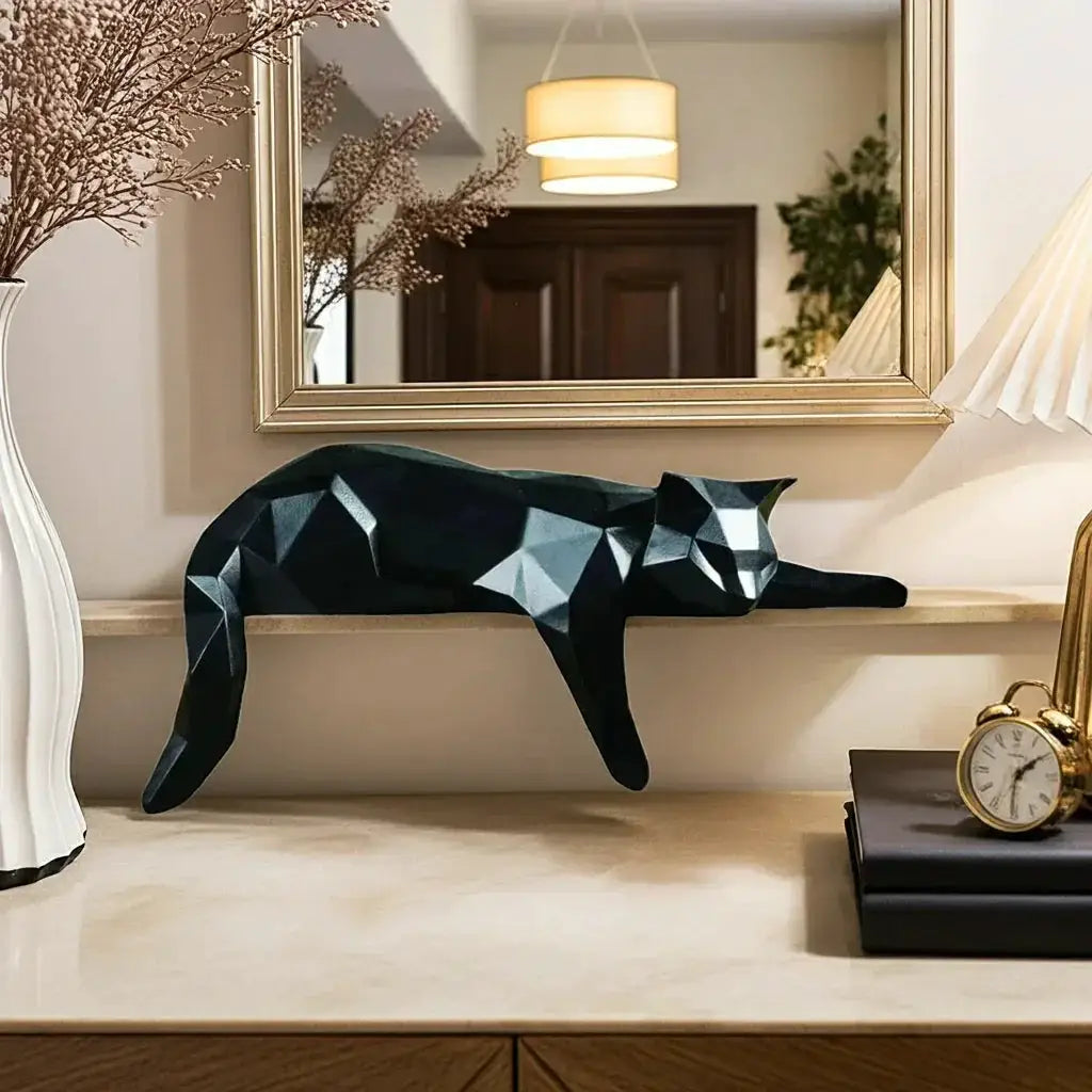 Geometric Lying Cat Figurine by House Of Avana