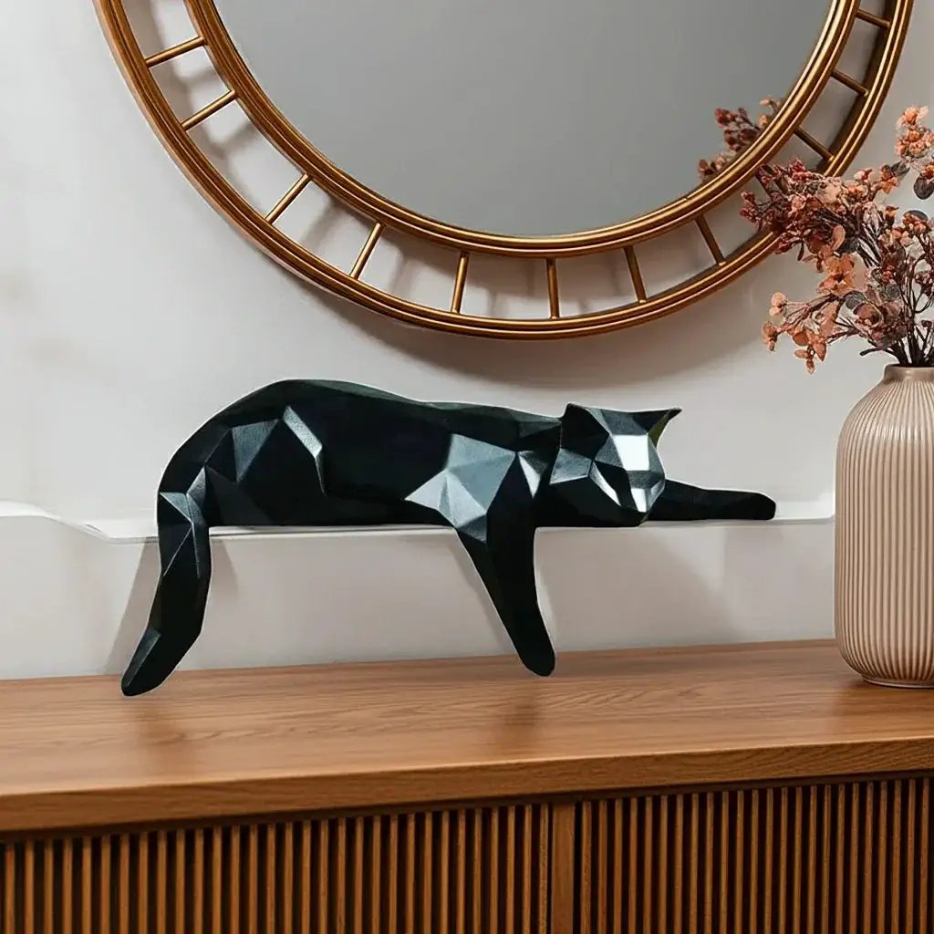 Geometric Lying Cat Figurine by House Of Avana