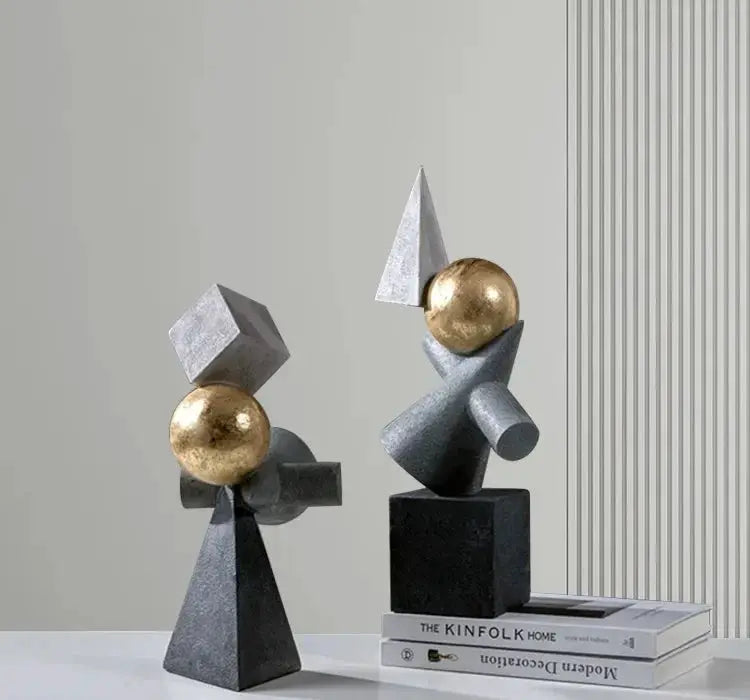 Abstract Geometric Sculpture Gold Leaf Accents for Your Living Room by House Of Avana