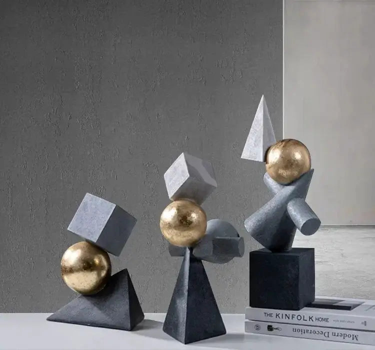 Abstract Geometric Sculpture Gold Leaf Accents for Your Living Room by House Of Avana