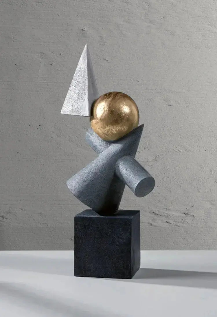 Abstract Geometric Sculpture Gold Leaf Accents for Your Living Room by House Of Avana