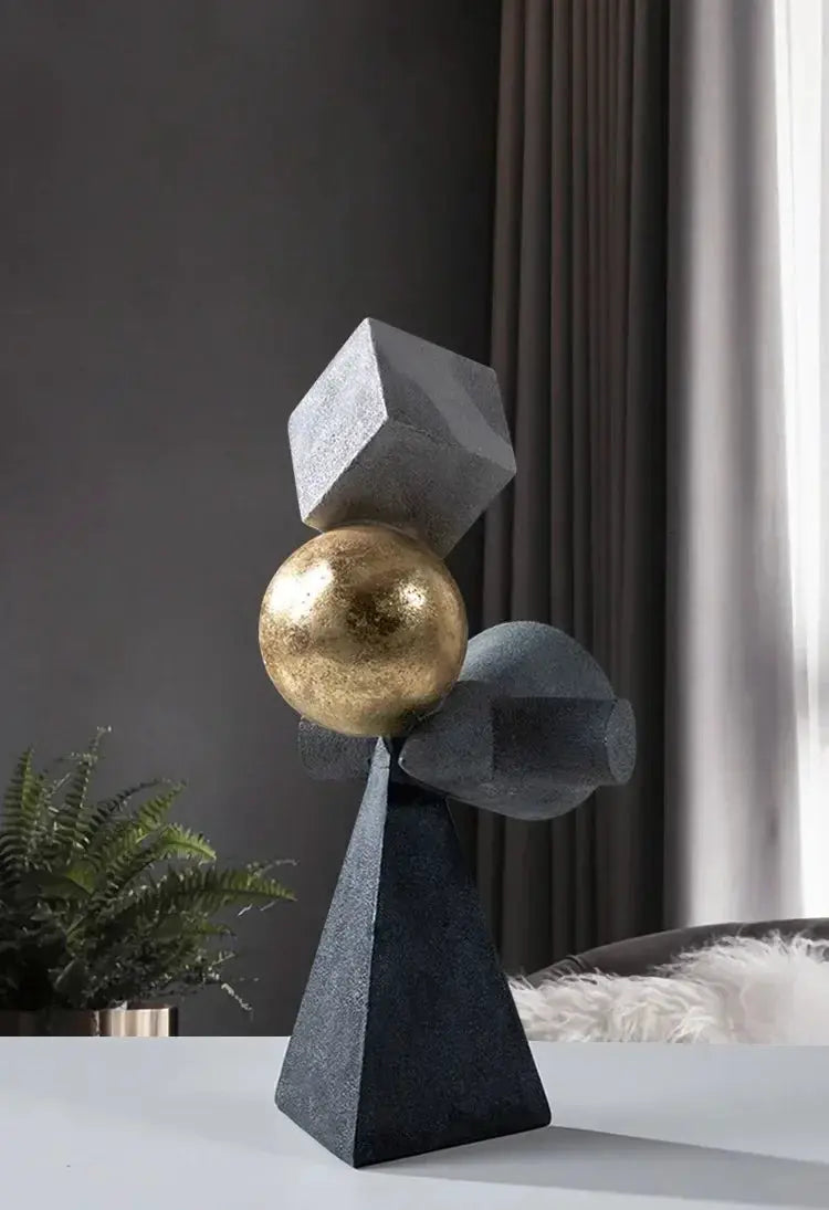 Abstract Geometric Sculpture Gold Leaf Accents for Your Living Room by House Of Avana