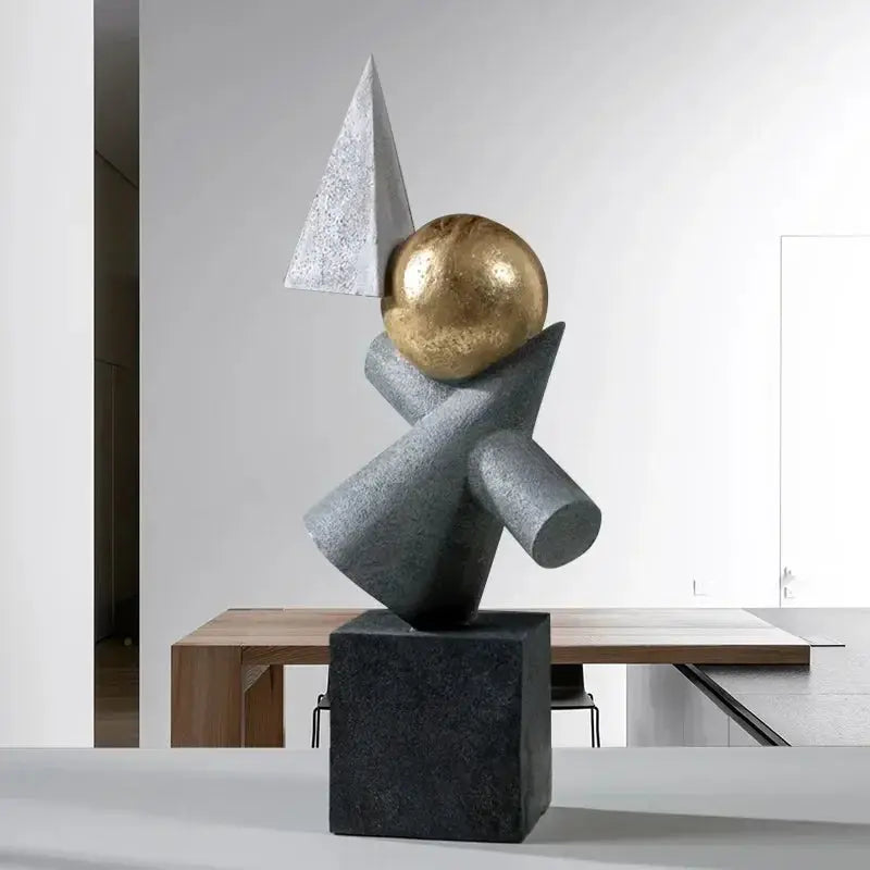 Abstract Geometric Sculpture Gold Leaf Accents for Your Living Room by House Of Avana