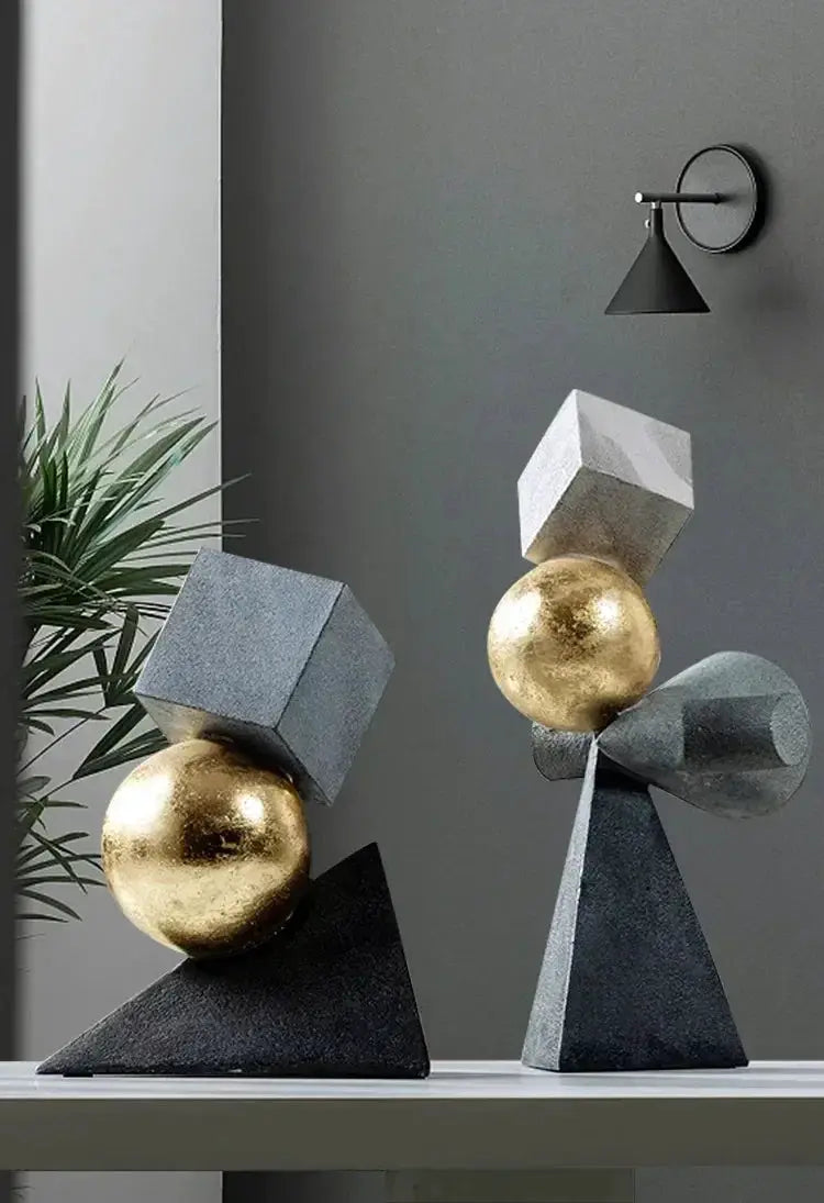 Abstract Geometric Sculpture Gold Leaf Accents for Your Living Room by House Of Avana