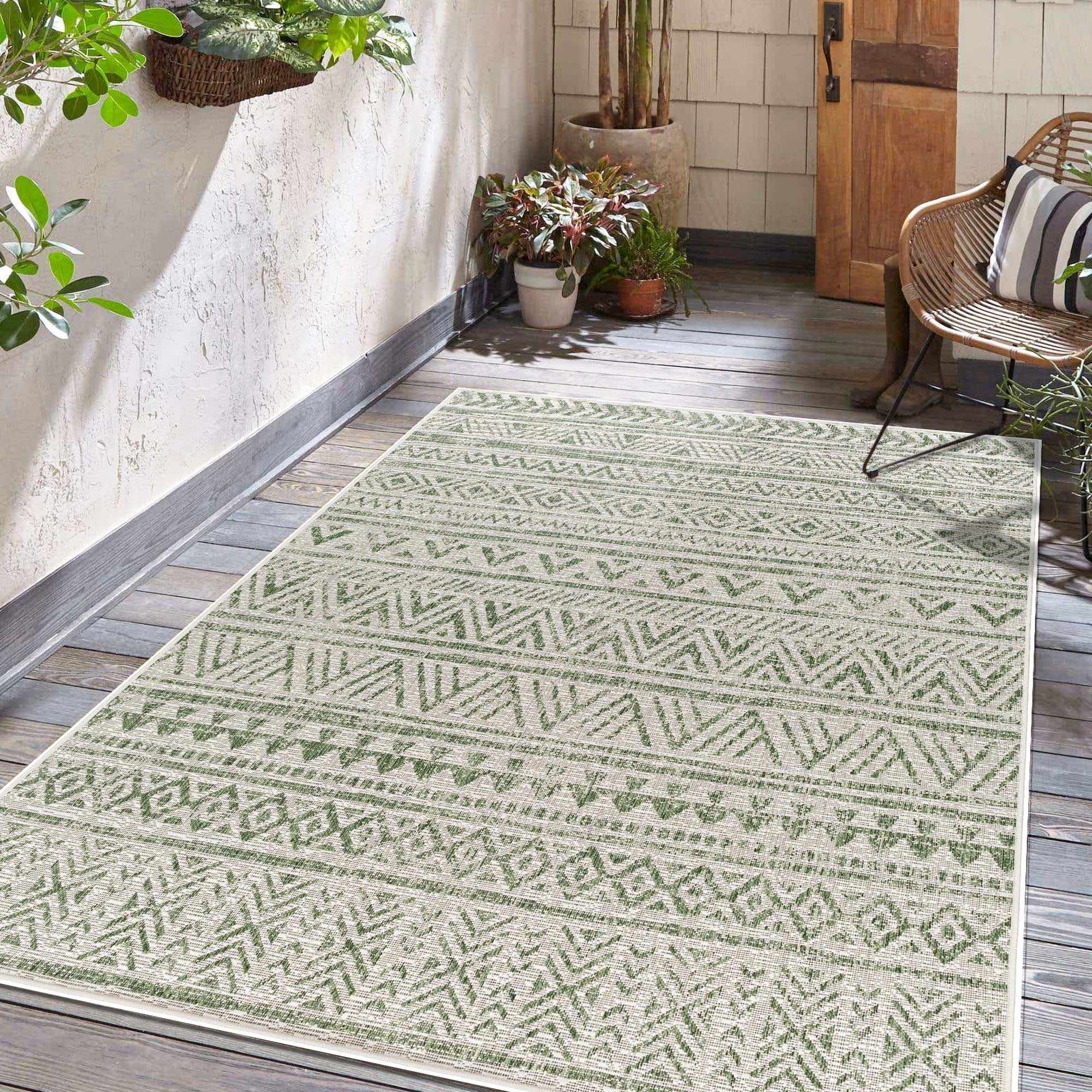Novato Olive All Over Pattern Performance Outdoor Rug by Boutique Rugs