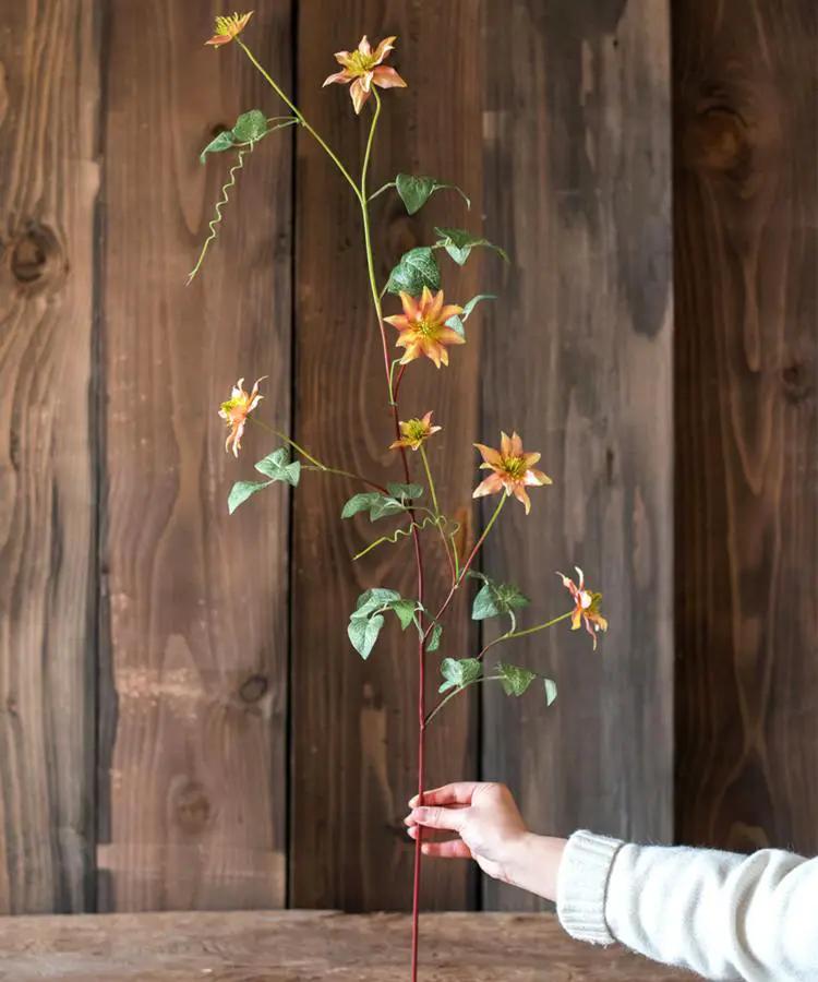 Faux Silk Artificial German Clematis Flower Stem in Orange 40" Tall by RusticReach