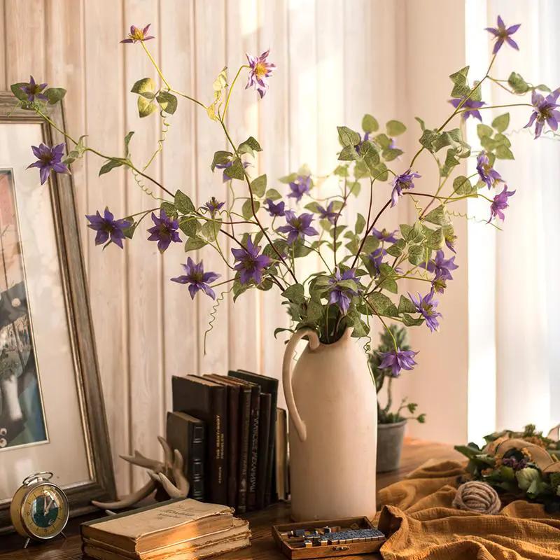 Faux Silk German Clematis Flower Stem in Purple 40" Tall by RusticReach