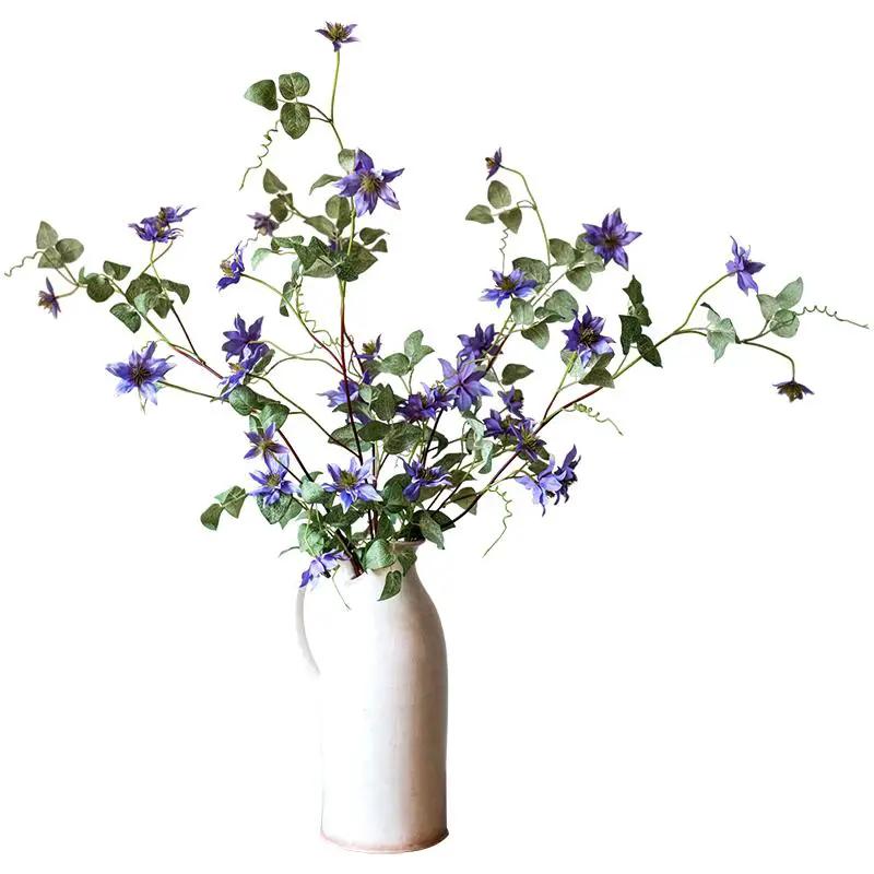 Faux Silk German Clematis Flower Stem in Purple 40" Tall by RusticReach