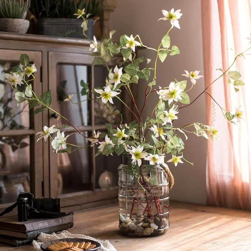 Faux Silk German Clematis Flower Stem in White 40" Tall by RusticReach