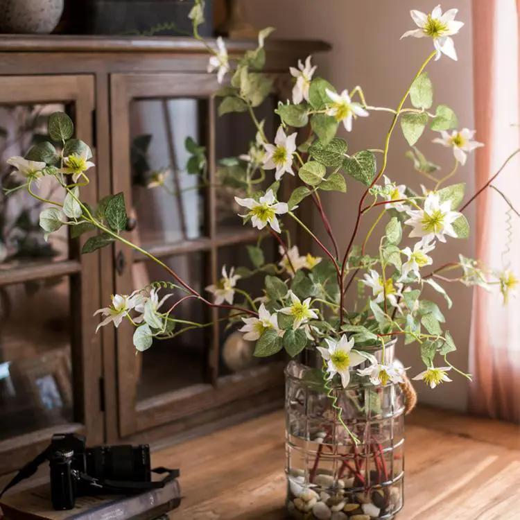 Faux Silk German Clematis Flower Stem in White 40" Tall by RusticReach