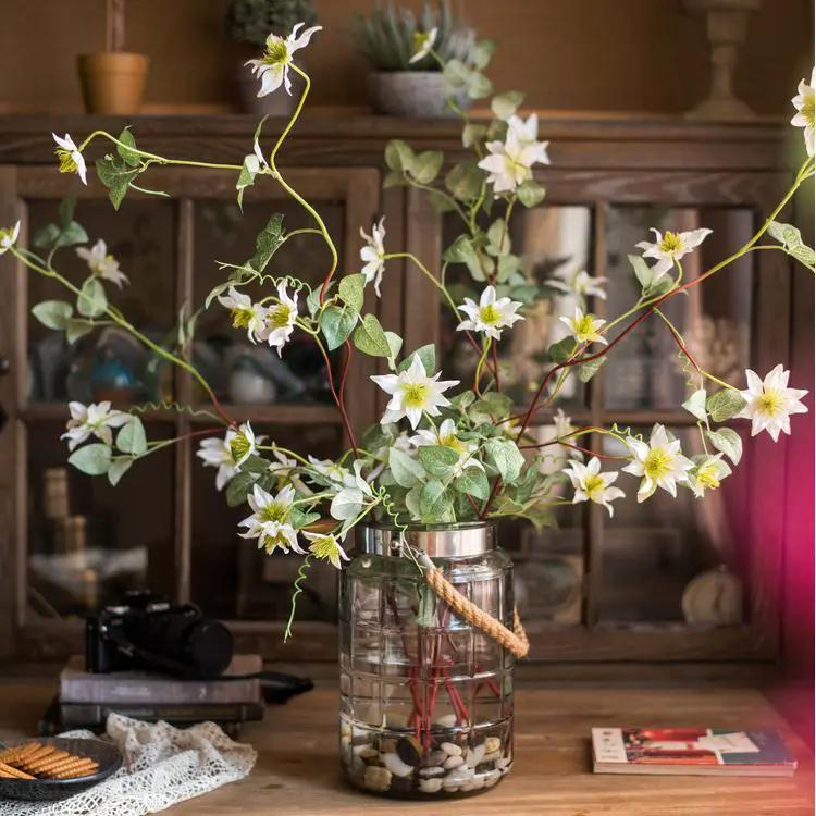 Faux Silk German Clematis Flower Stem in White 40" Tall by RusticReach