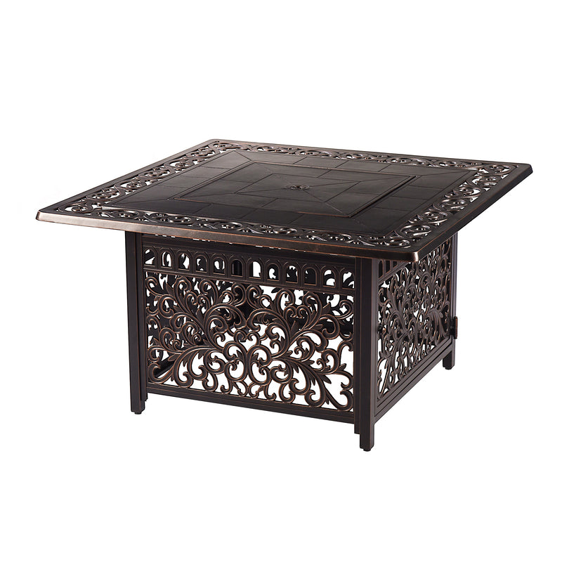 Aluminum 42-in Square Patio Fire Table Set with Swivel Rocking Chairs by Sharicks