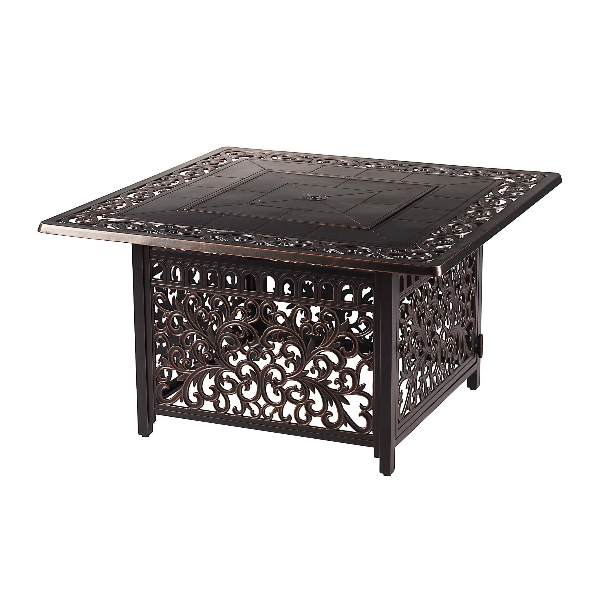 Aluminum 42-in Square Patio Fire Table Set with Swivel Rocking Chairs by Sharicks