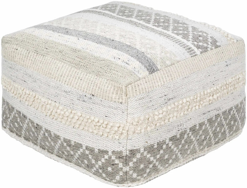 Geyser Woven White Gray Cotton Pouf - Clearance by Boutique Rugs