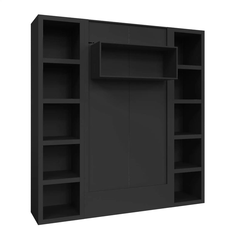Easy-Lift Twin Murphy Wall Bed in Black with Two Bookshelves by Sharicks