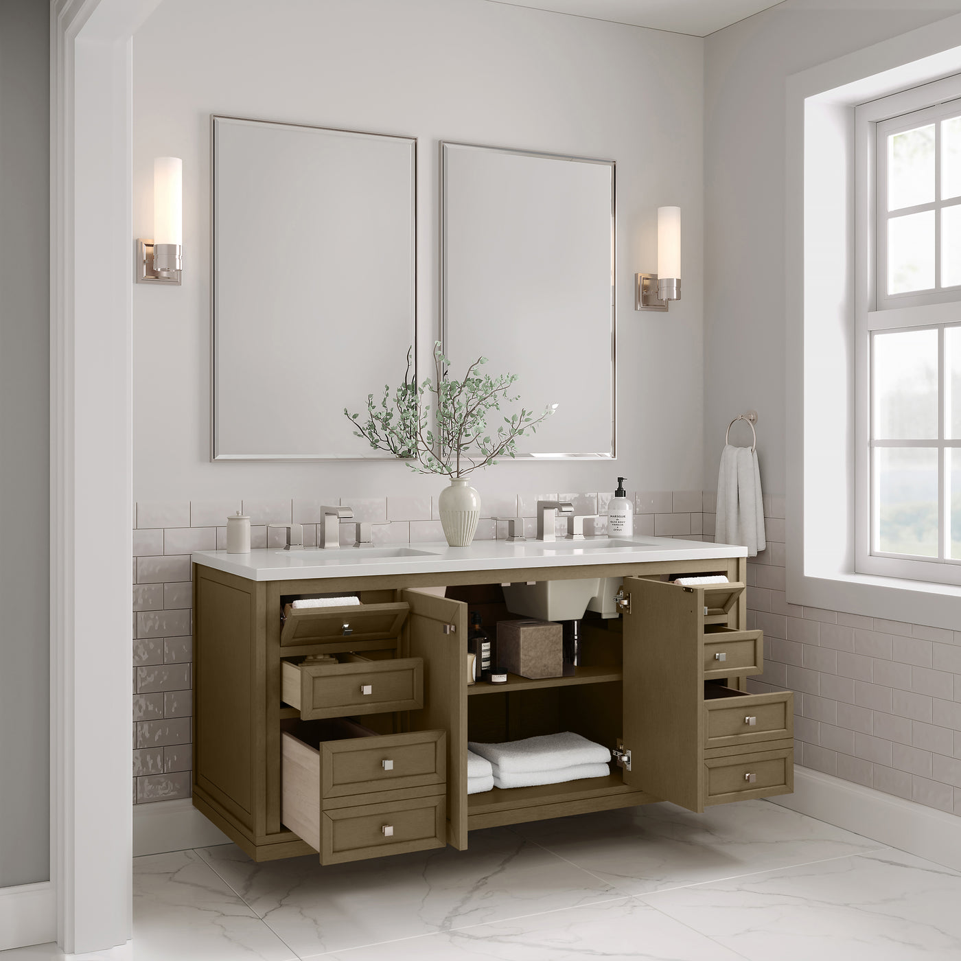 James Martin Chicago 60" Double Bathroom Vanity, Walnut Whisper, view 38