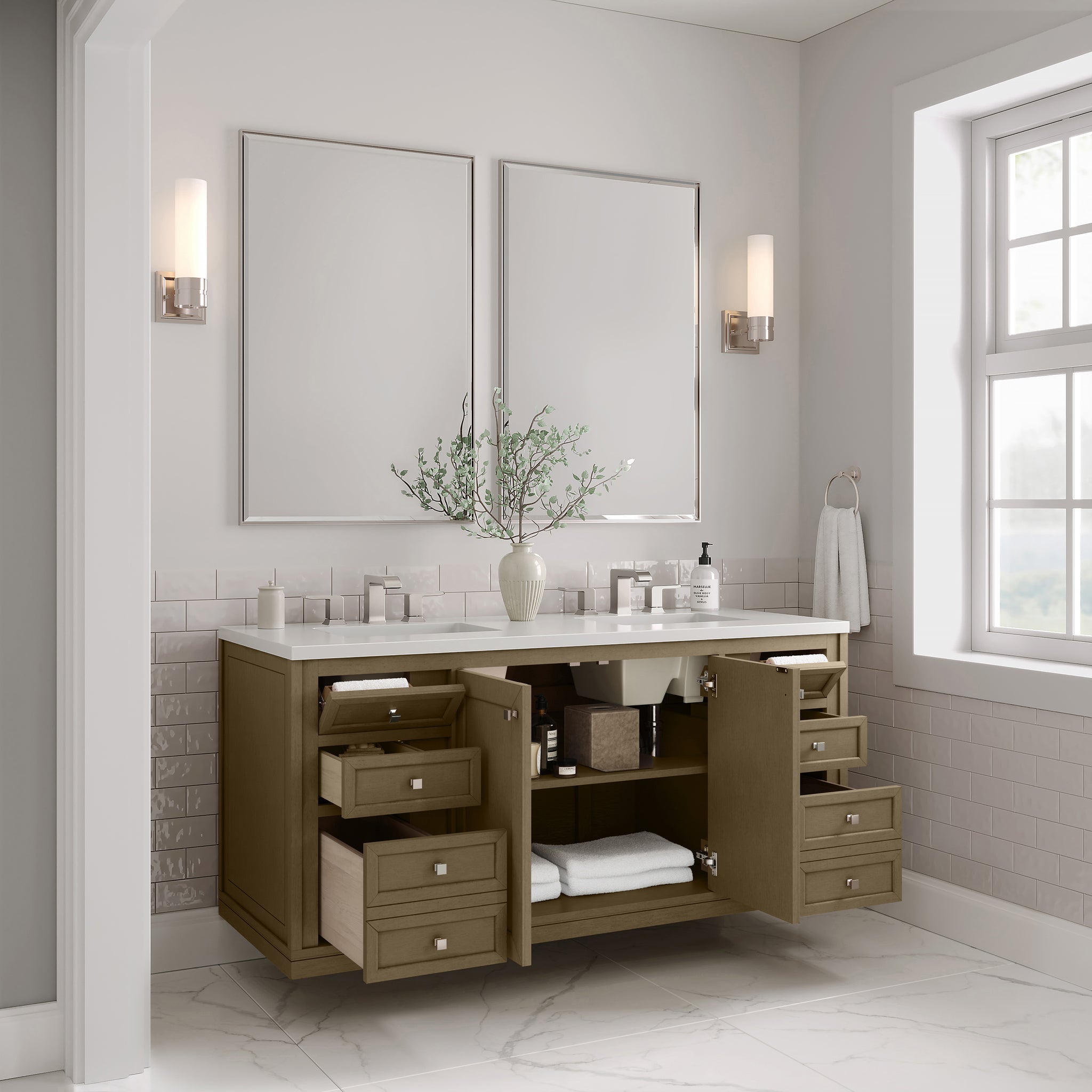 James Martin Chicago 60" Double Bathroom Vanity, Walnut Whisper, view 38