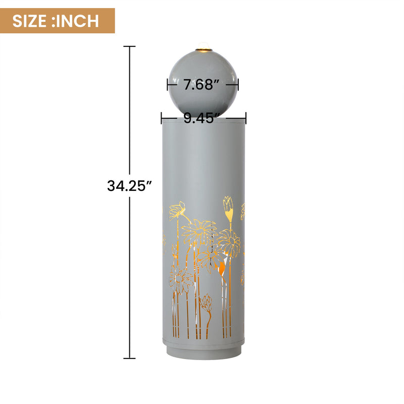 Metal Sphere Water Fountain Outdoor with LED, dimensions drawing