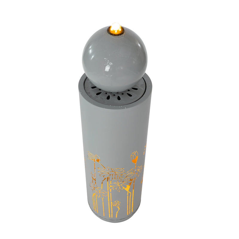 Metal Sphere Water Fountain Outdoor with LED, angled view