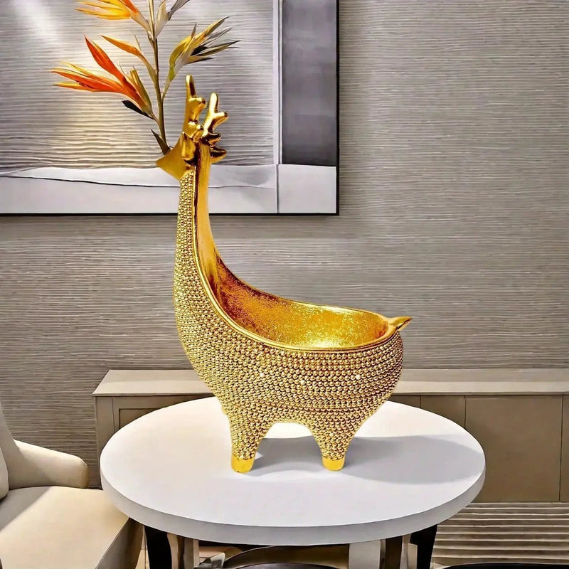 Giraffe Figurine - Ornate Golden Beaded Statue by House Of Avana