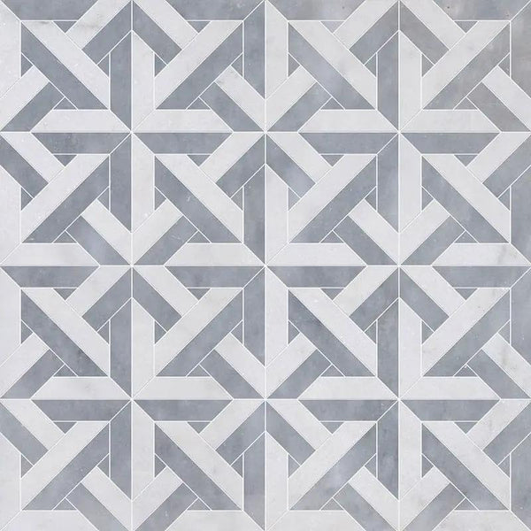 Glacier, Allure Light Multi Finish Marmara Marble Mosaics 9 11/16x9 11/16