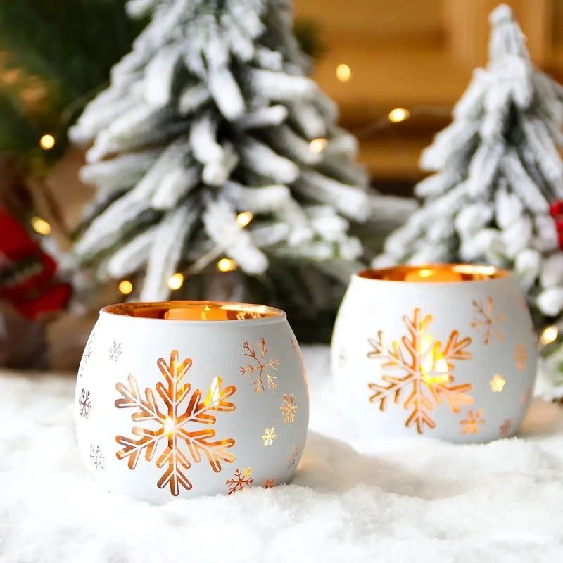 Glass Candle Holders Snowflake Design Clear by House Of Avana