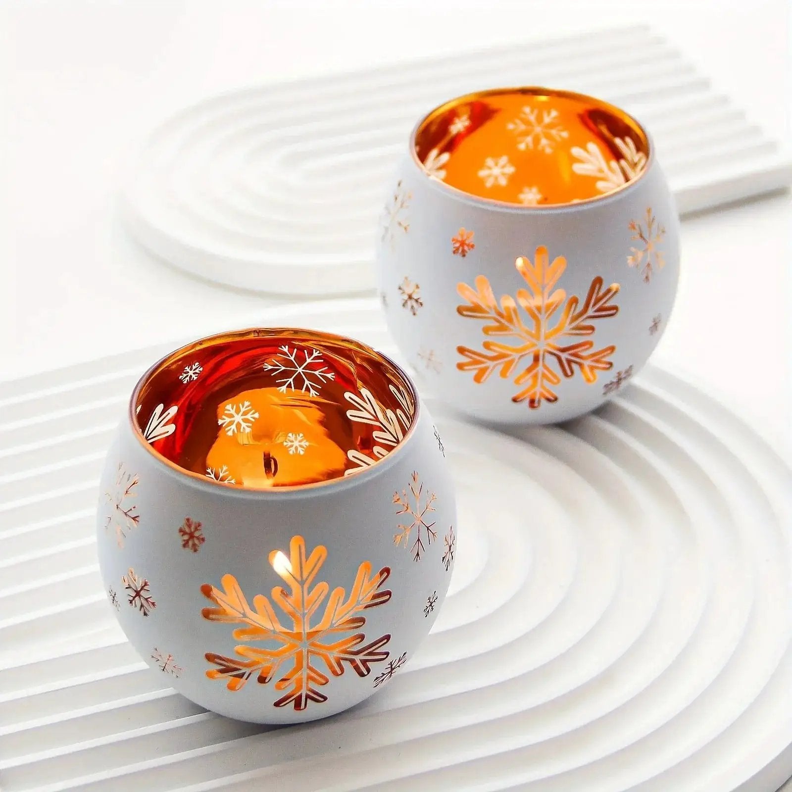 Glass Candle Holders Snowflake Design Clear by House Of Avana