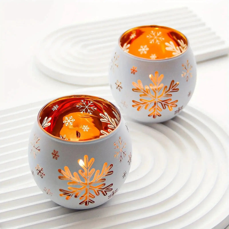 Glass Candle Holders Snowflake Design Clear by House Of Avana