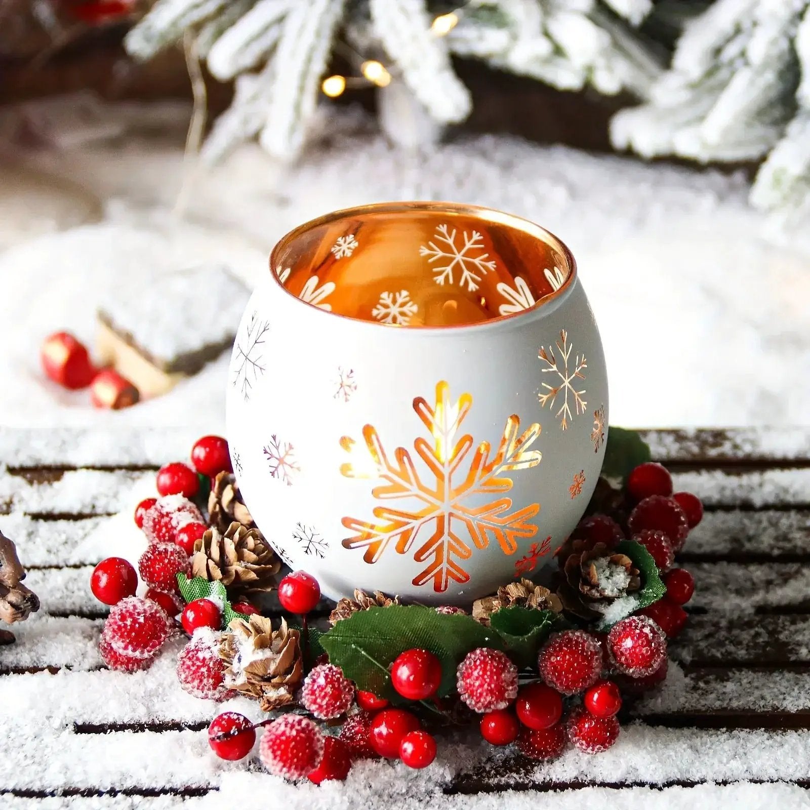 Glass Candle Holders Snowflake Design Clear by House Of Avana