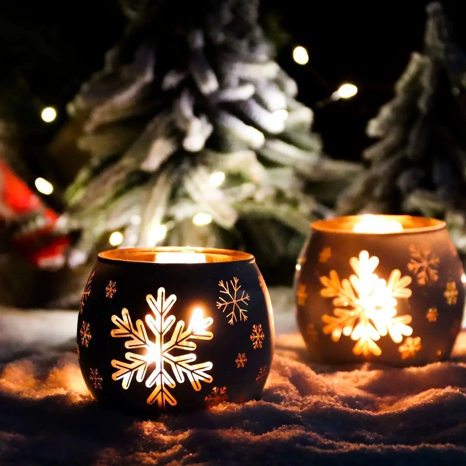 Glass Candle Holders Snowflake Design Clear by House Of Avana