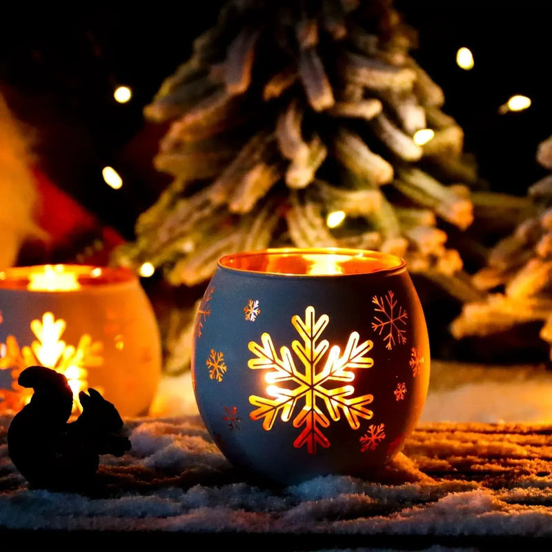 Glass Candle Holders Snowflake Design Clear by House Of Avana