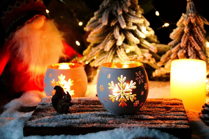 Glass Candle Holders Snowflake Design Clear by House Of Avana