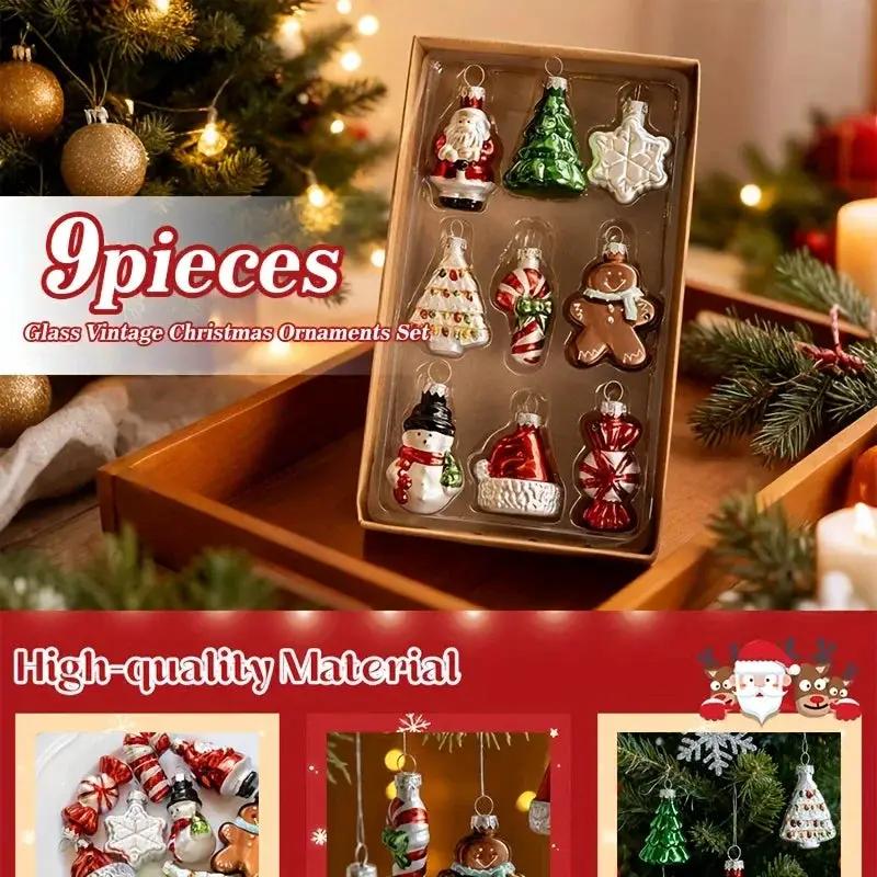 Glass Christmas Ornament Set, 9pcs Creative Snowman & Snowflake Pendants by House Of Avana