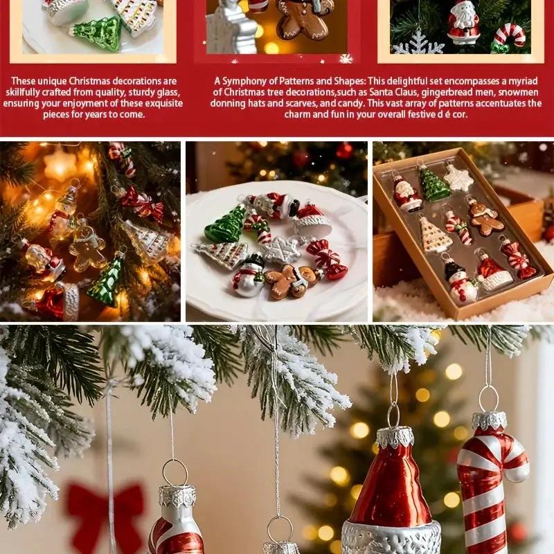 Glass Christmas Ornament Set, 9pcs Creative Snowman & Snowflake Pendants by House Of Avana