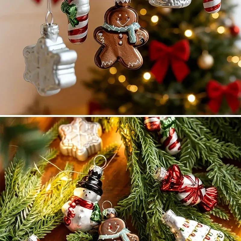 Glass Christmas Ornament Set, 9pcs Creative Snowman & Snowflake Pendants by House Of Avana