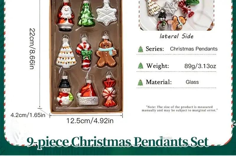 Glass Christmas Ornament Set, 9pcs Creative Snowman & Snowflake Pendants by House Of Avana