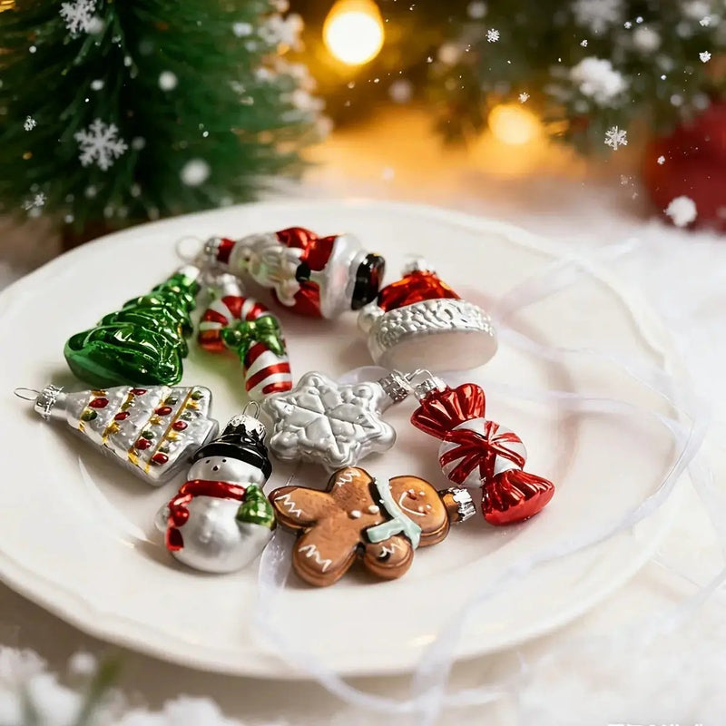 Glass Christmas Ornament Set, 9pcs Creative Snowman & Snowflake Pendants by House Of Avana